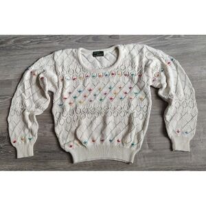 Vintage Chego International Pointelle Embroidered Sweater‎ Large
